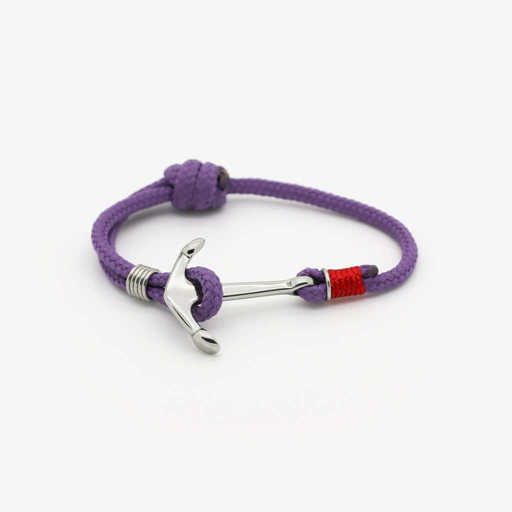 Bracelet enfant en corde violet avec attache ancre marine – vue produit sur fond blanc – Monzémaré