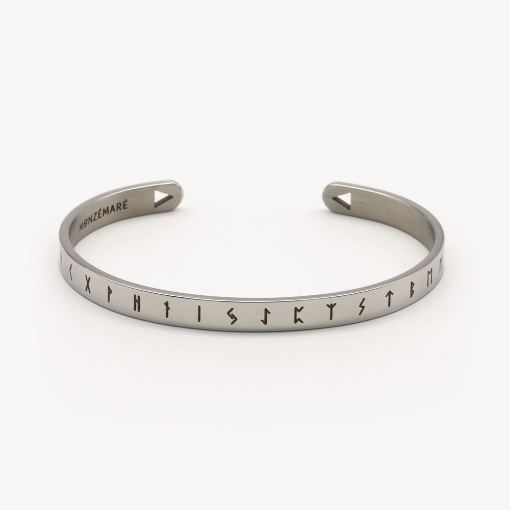 Bracelet jonc acier homme argenté runique futhark