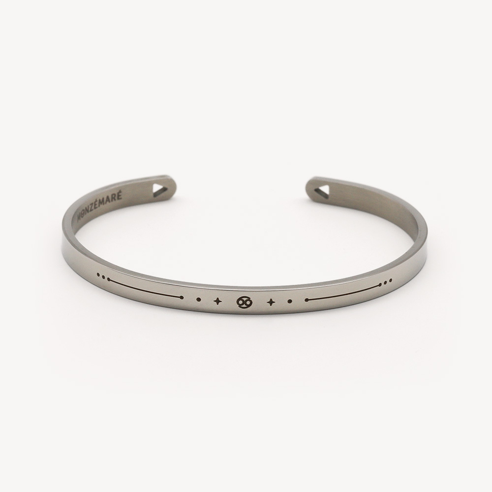 Bracelet jonc femme acier argenté - Signe du zodiaque cancer - Photo produit - Monzémaré