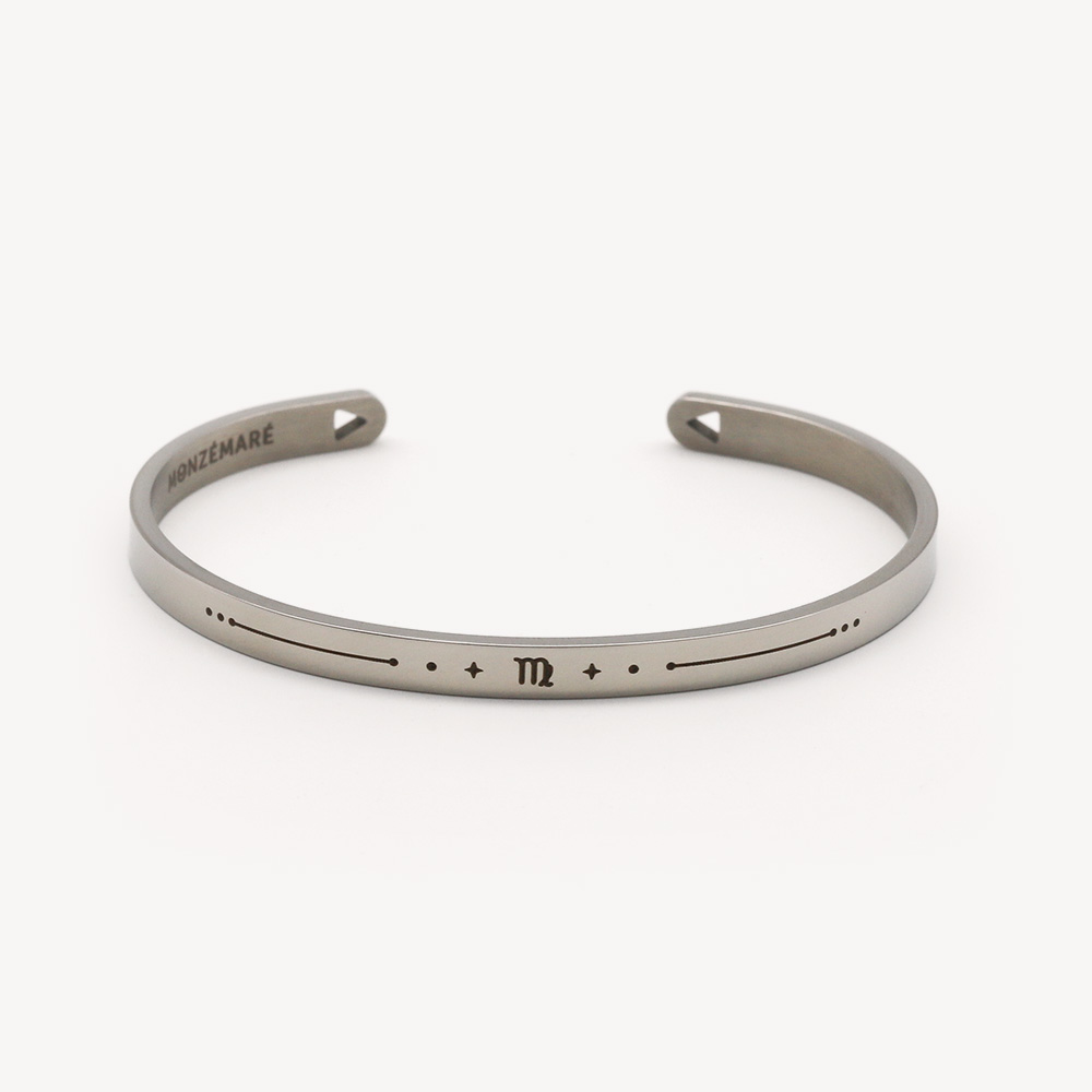 Bracelet jonc femme acier argenté - Signe du zodiaque vierge - Photo produit - Monzémaré